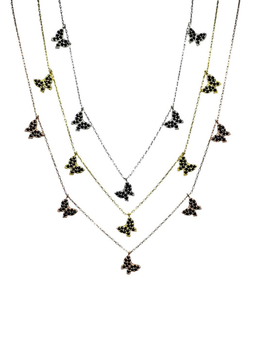 5 Black Butterfly Silver Necklace