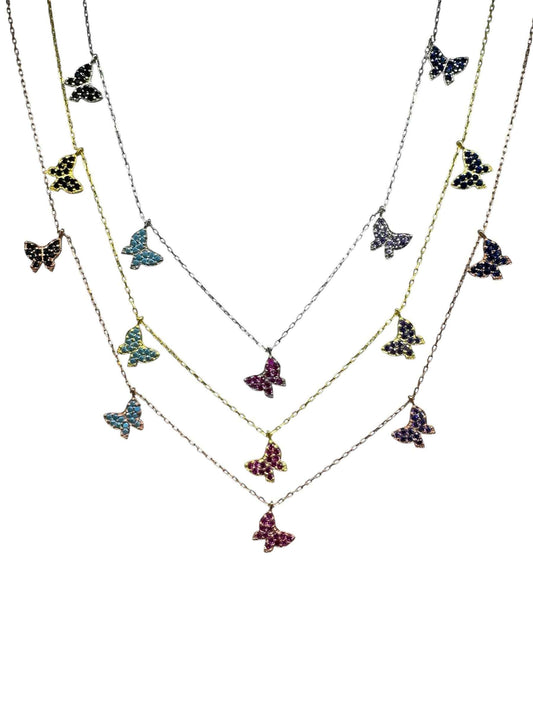 5 Color Butterfly Silver Necklace