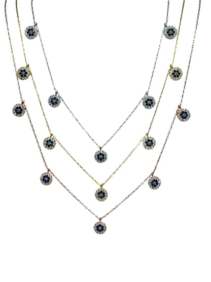 5 White Navy Turquoise Circle Silver Necklace