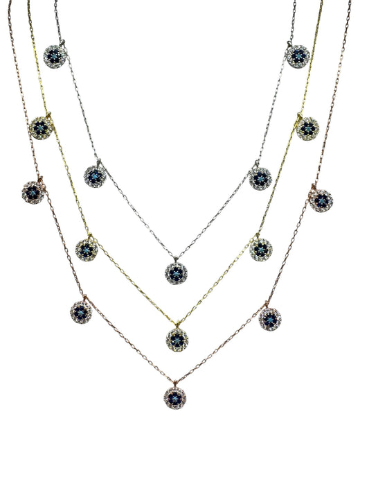 5 White Navy Turquoise Circle Silver Necklace