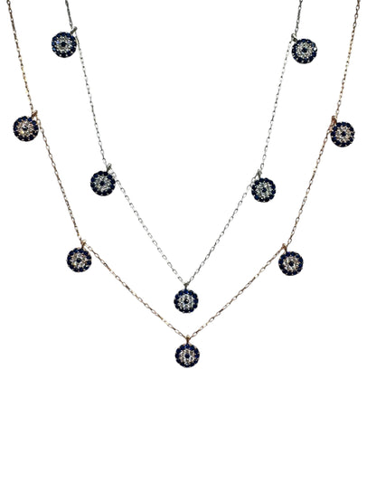 5 Navy White Navy Circle Silver Necklace