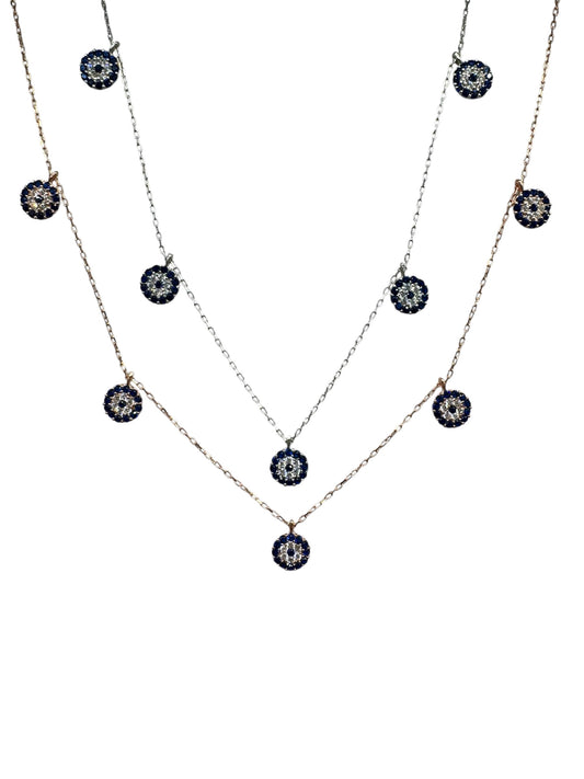 5 Navy White Navy Circle Silver Necklace