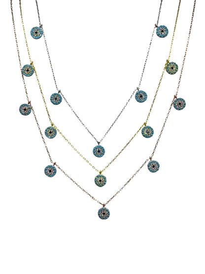 5 Turquoise White Navy Circle Silver Necklace