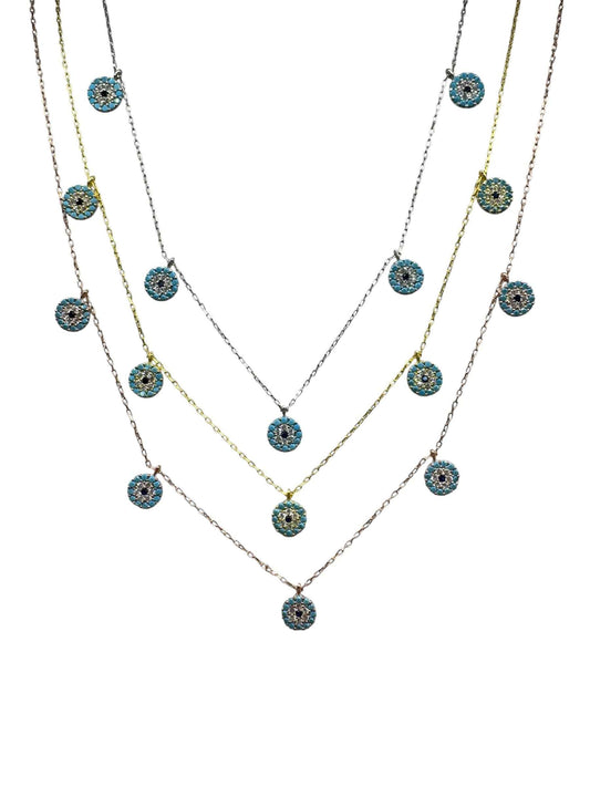 5 Turquoise White Navy Circle Silver Necklace
