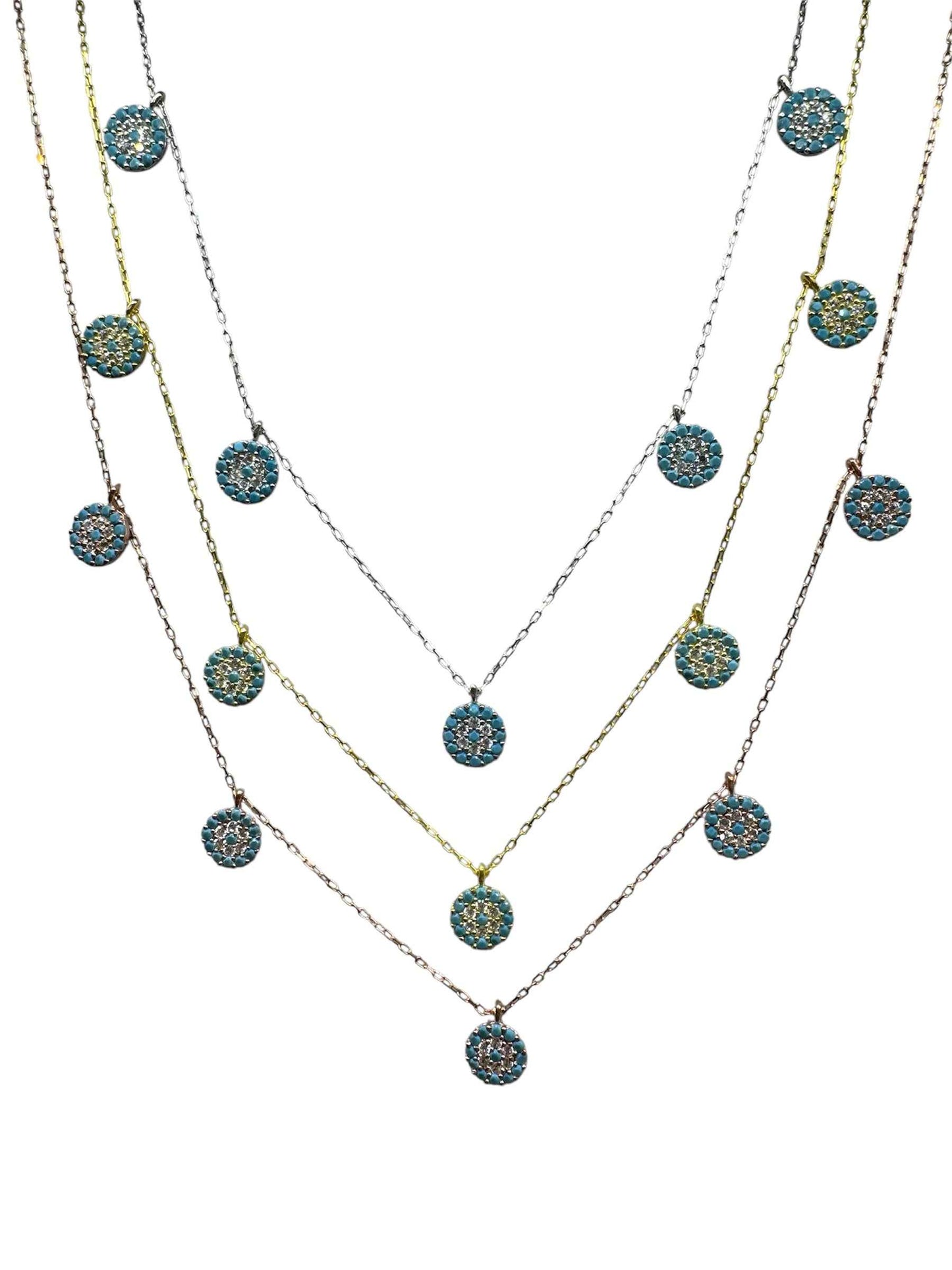 5 Turquoise White Circle Silver Necklace