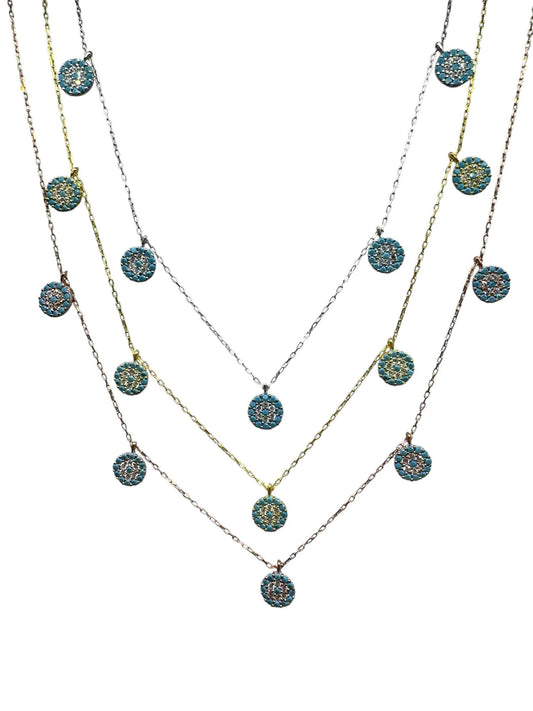 5 Turquoise White Circle Silver Necklace