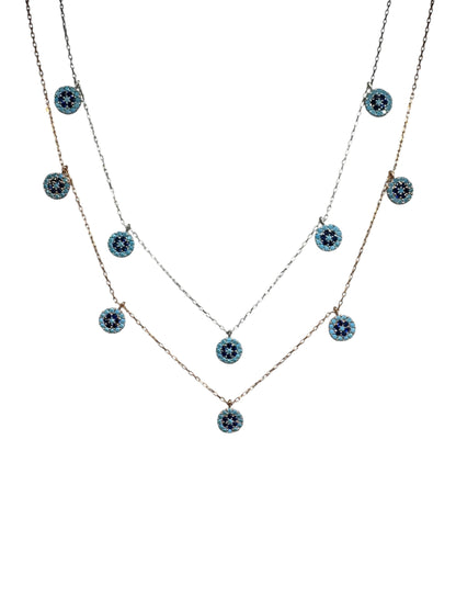 5 Turquoise Navy Circle Silver Necklace