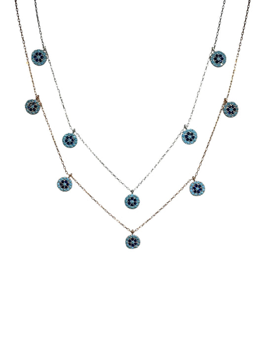 5 Turquoise Navy Circle Silver Necklace