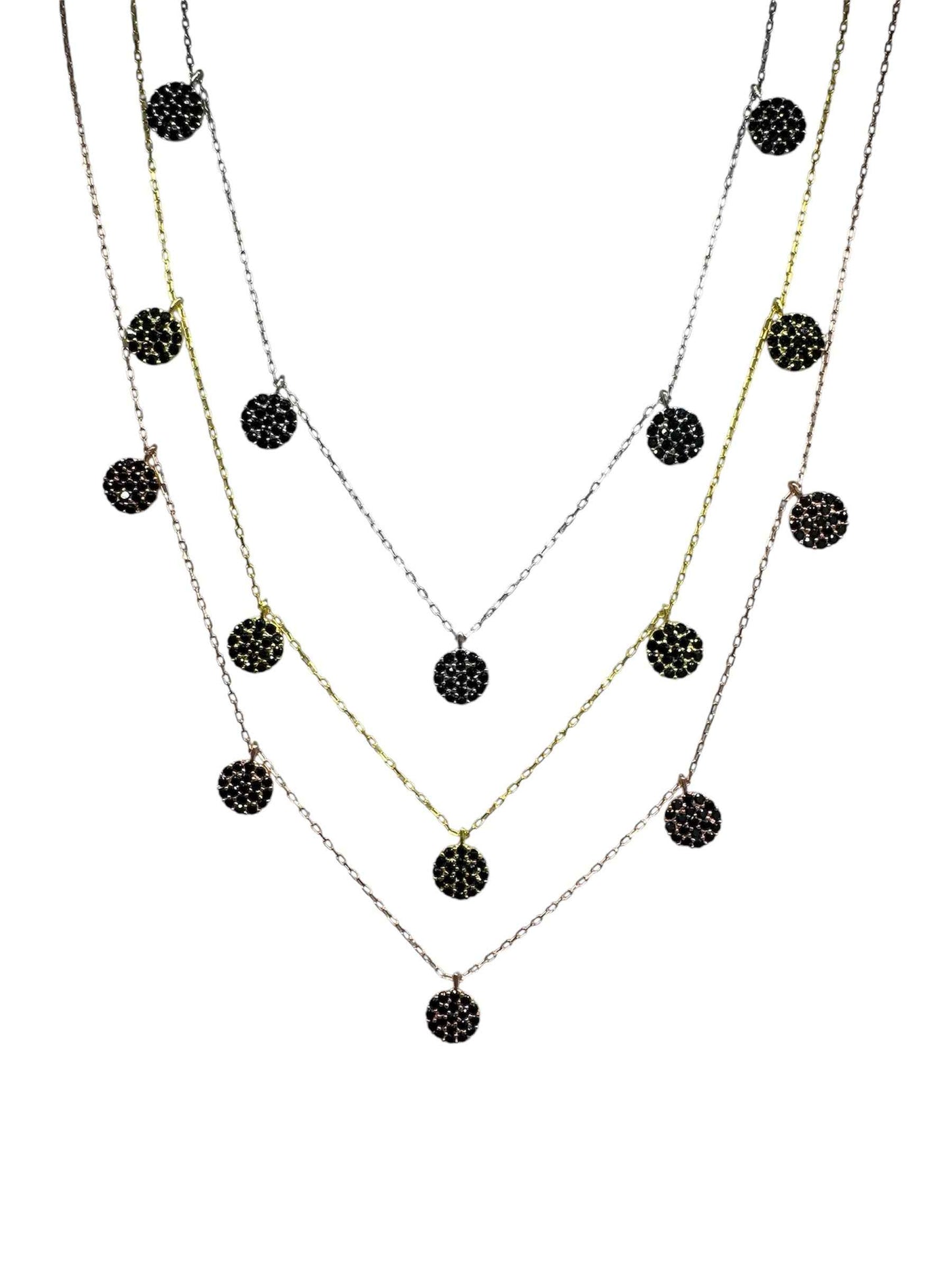 5 Black Circle Silver Necklace