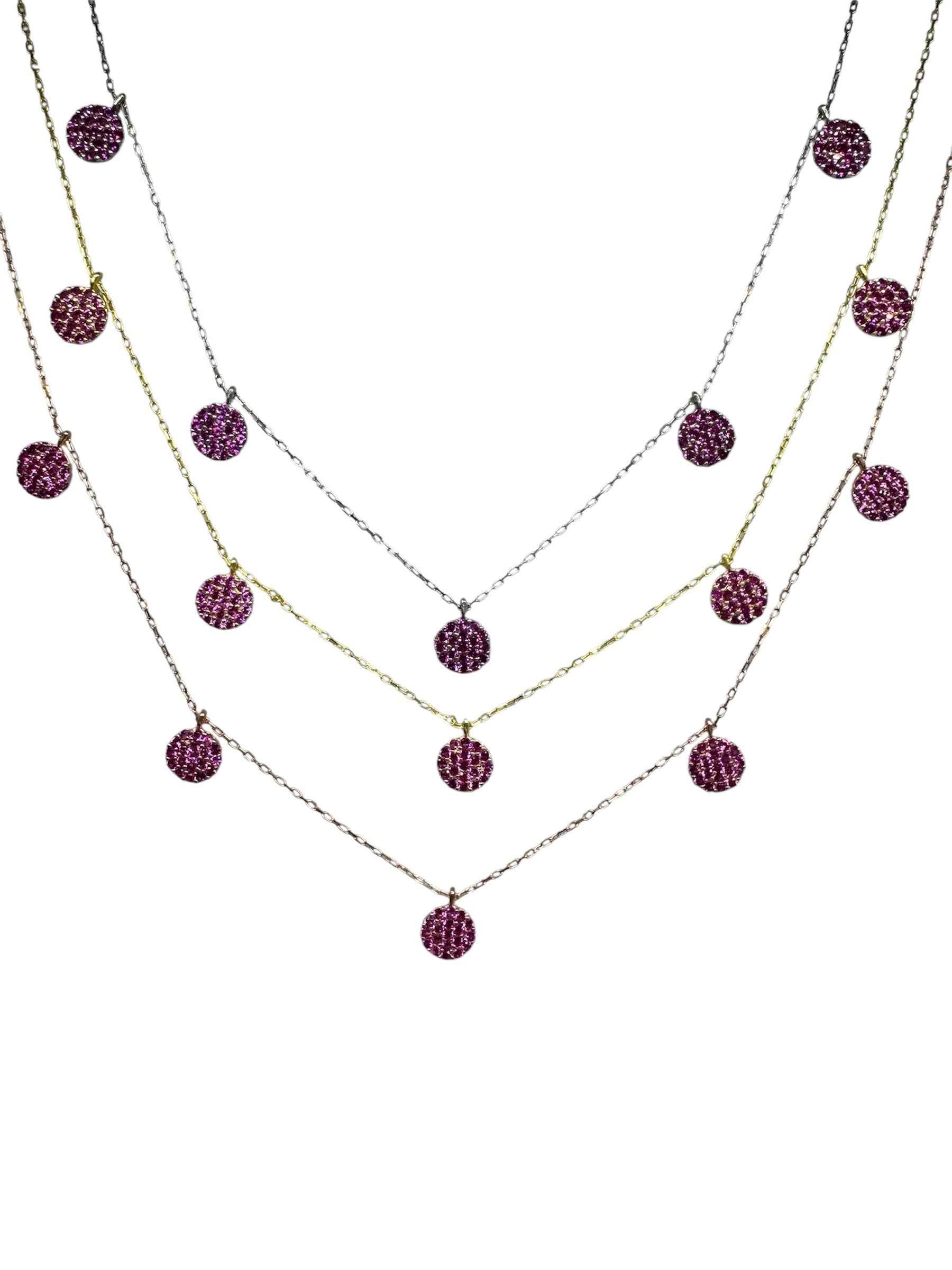 5 Red Circle Silver Necklace
