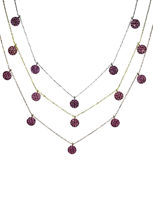 5 Red Circle Silver Necklace