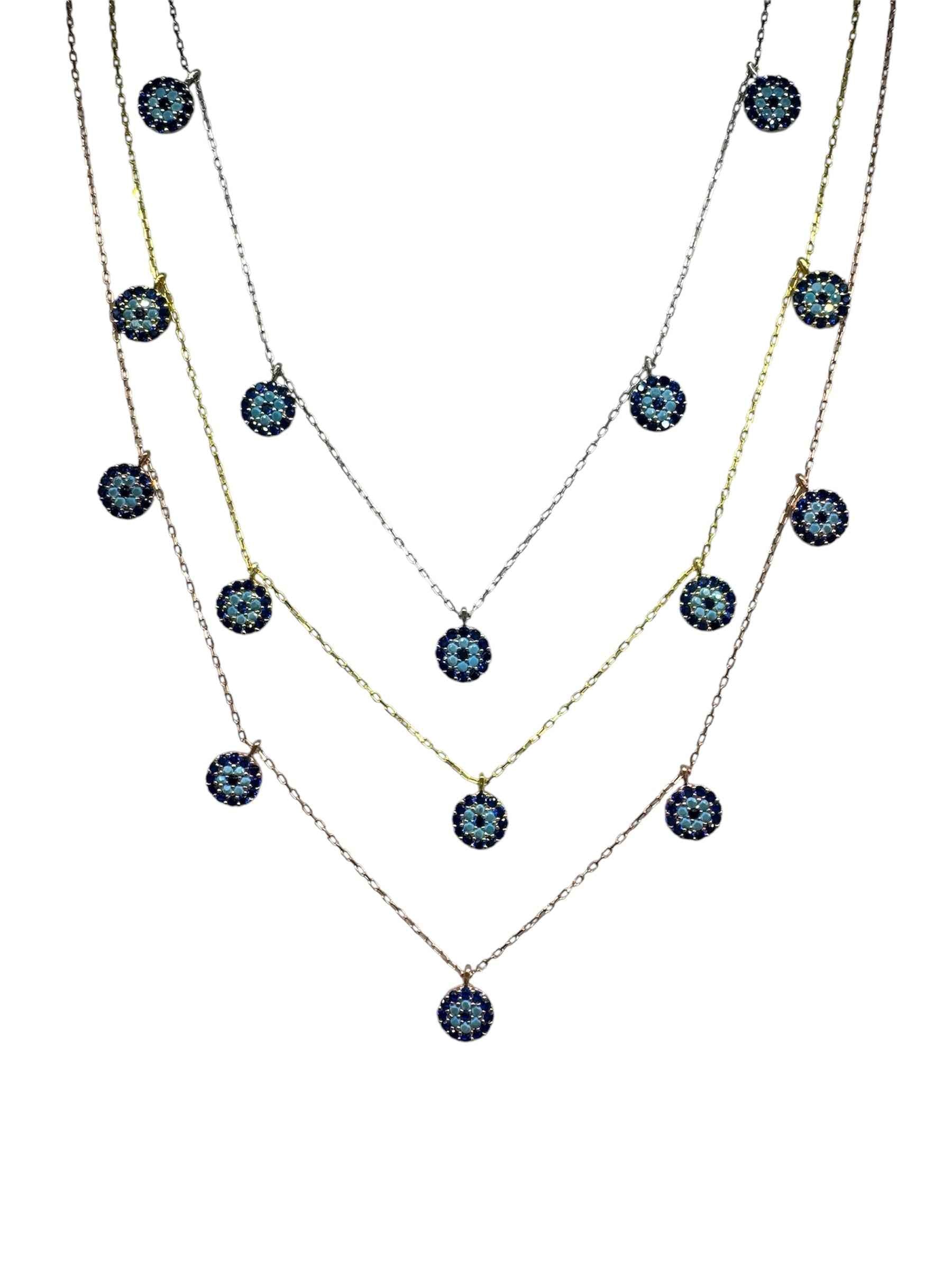 5 Navy Turquoise Navy Circle Silver Necklace