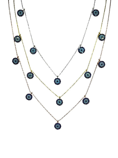 5 Navy Turquoise Navy Circle Silver Necklace