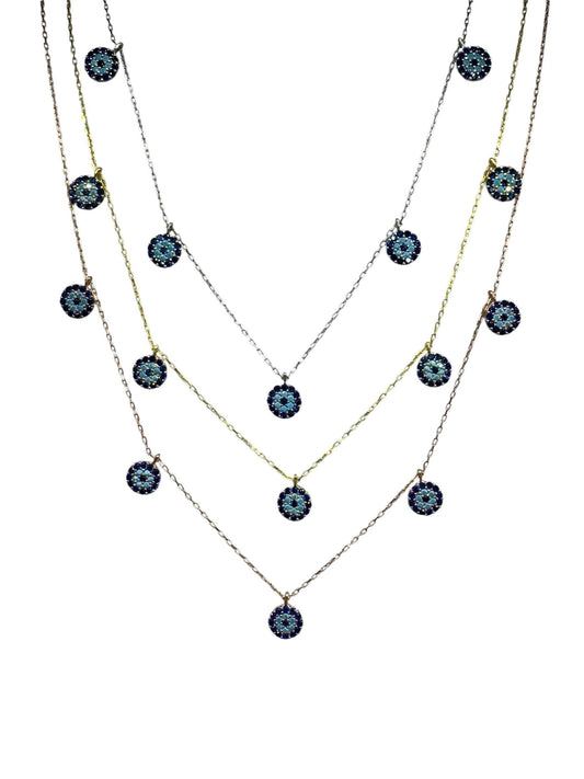 5 Navy Turquoise Navy Circle Silver Necklace