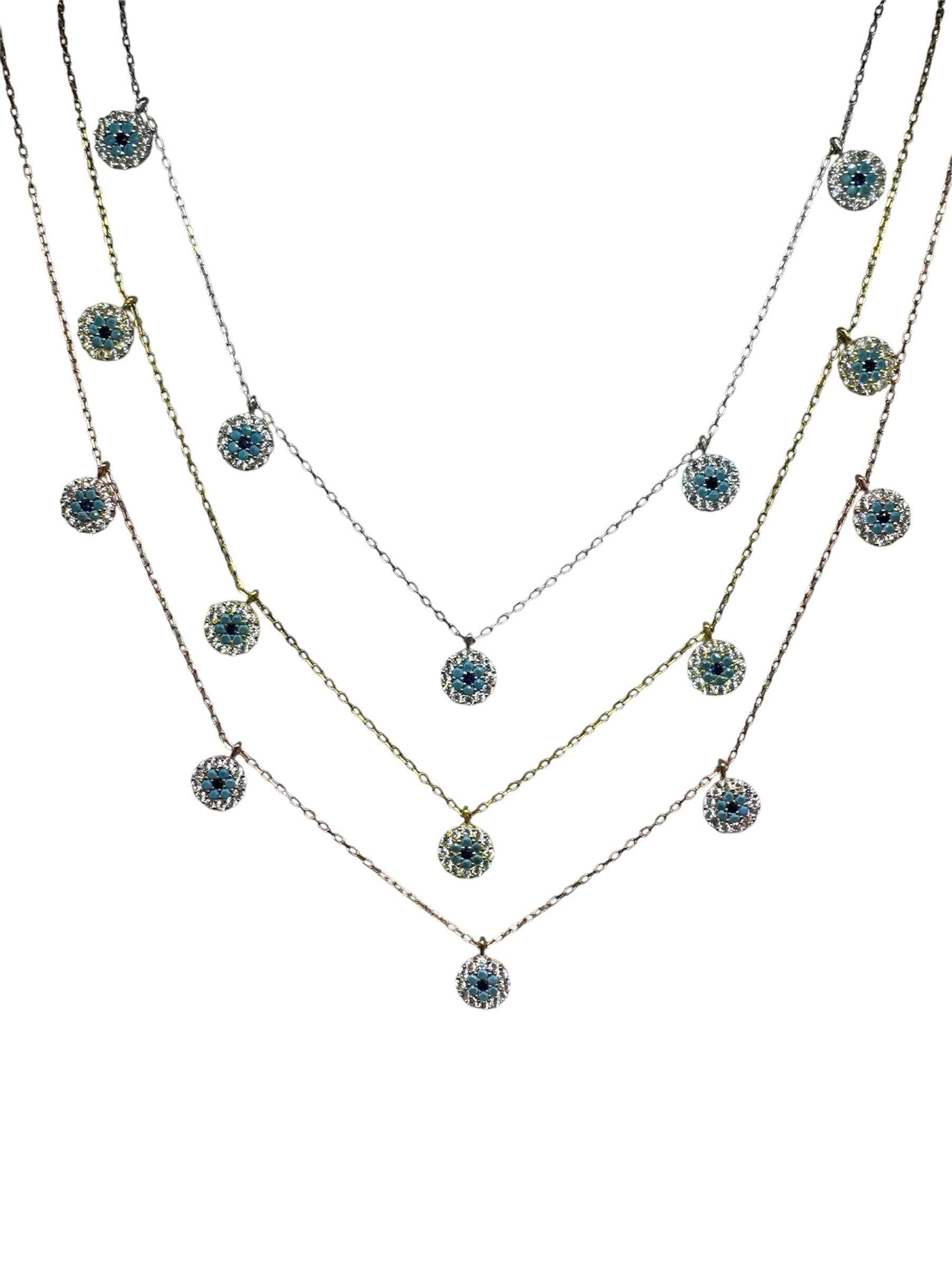5 White Turquoise Navy Circle Silver Necklace
