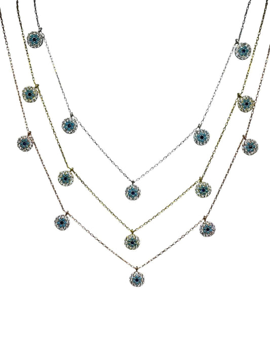 5 White Turquoise Navy Circle Silver Necklace