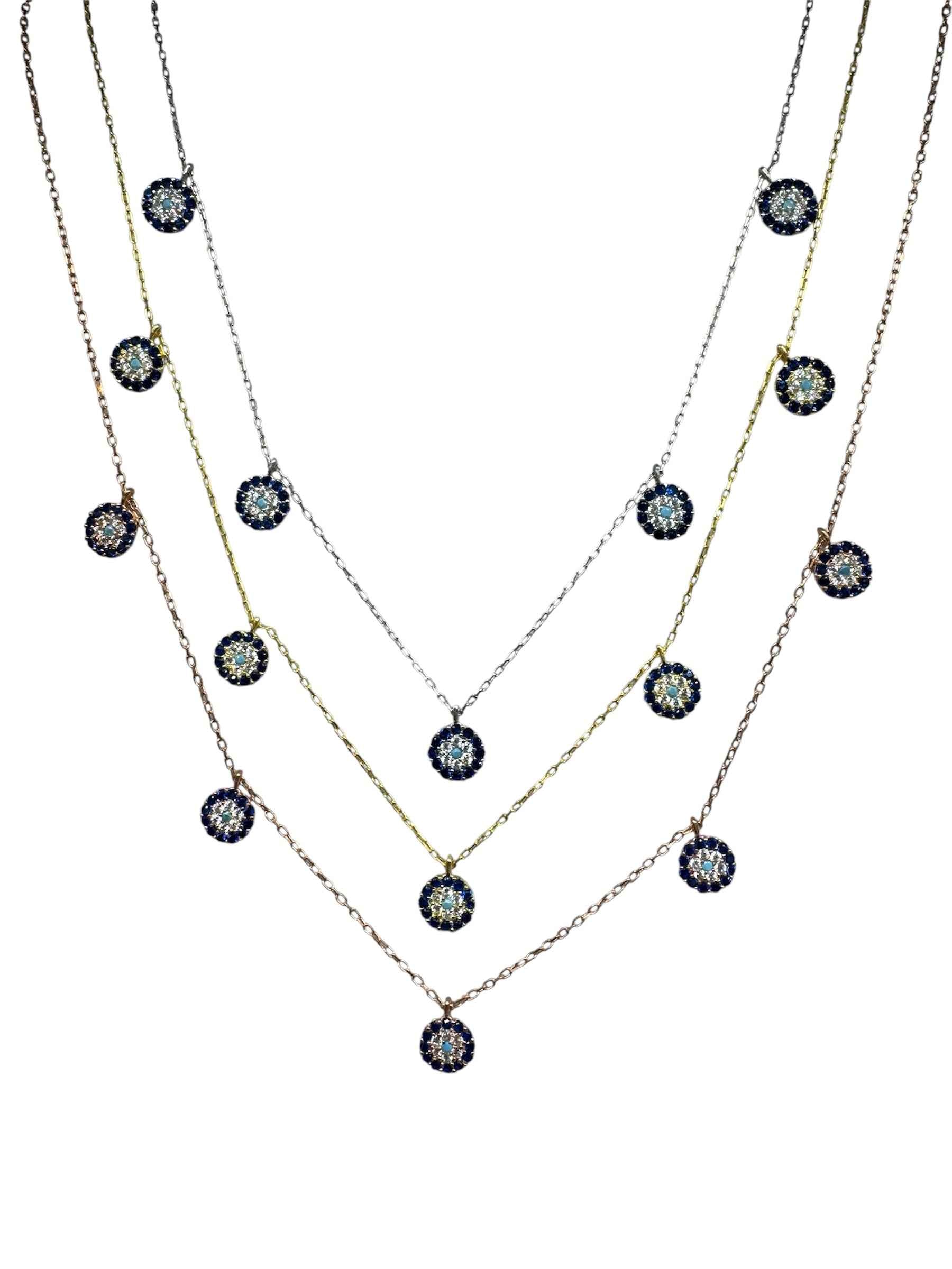 5 Navy White Turquoise Circle Silver Necklace