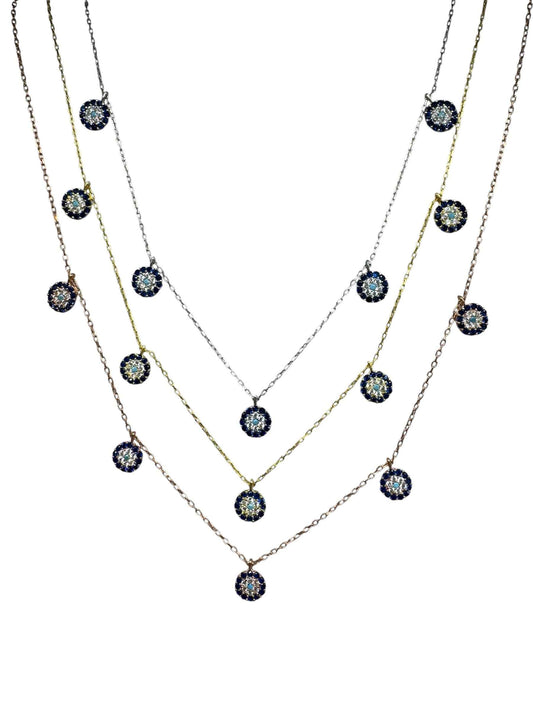 5 Navy White Turquoise Circle Silver Necklace