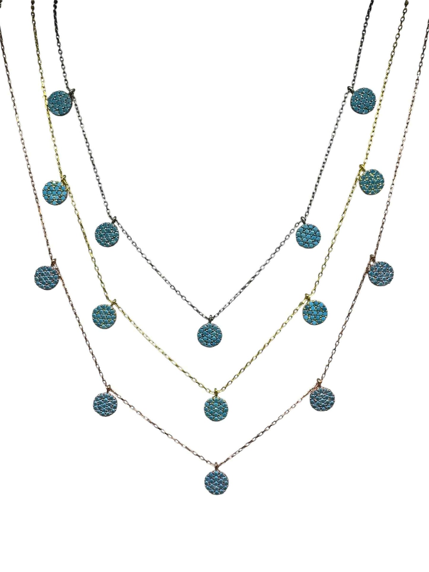 5 Turquoise Circle Silver Necklace