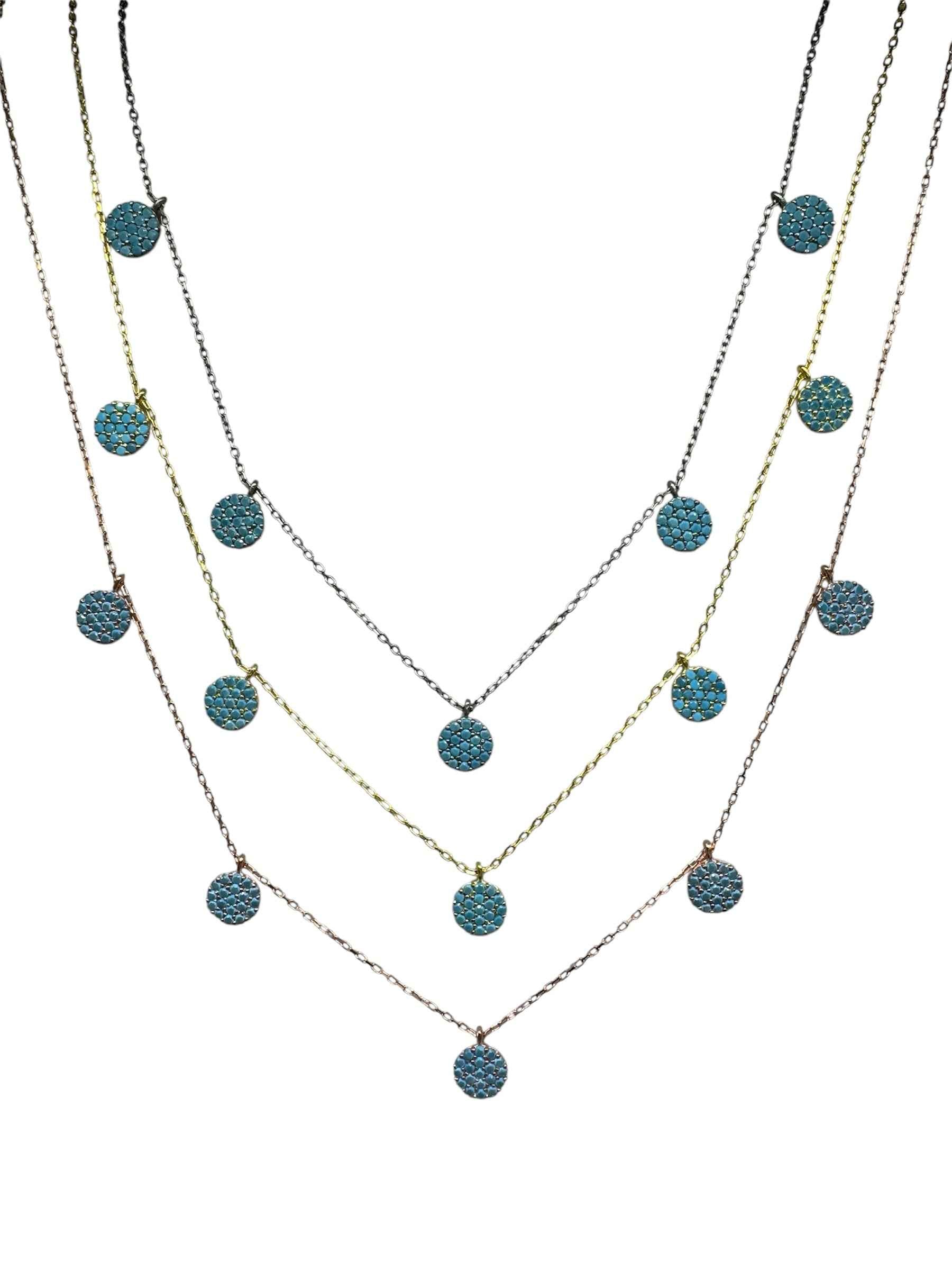 5 Turquoise Circle Silver Necklace
