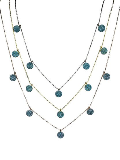 5 Turquoise Circle Silver Necklace
