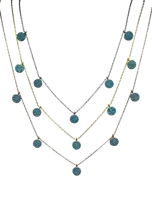 5 Turquoise Circle Silver Necklace