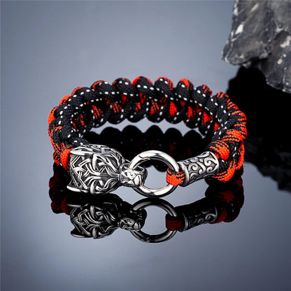 Viking Runic Wolf Head Bracelet