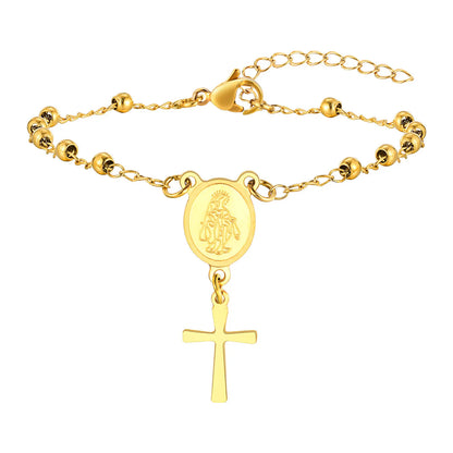 Bracelet à breloques religieuses Vierge Marie et Croix