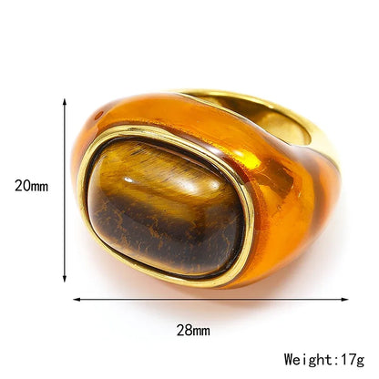 18K Gold Steel & Natural Stone Signet Ring