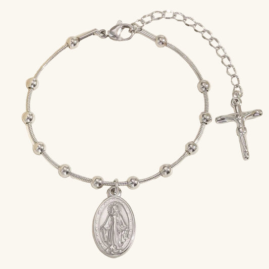 Jungfrau Maria &amp; Kreuz Religiöses Bettelarmband