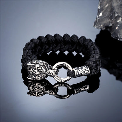 Viking Runic Wolf Head Bracelet