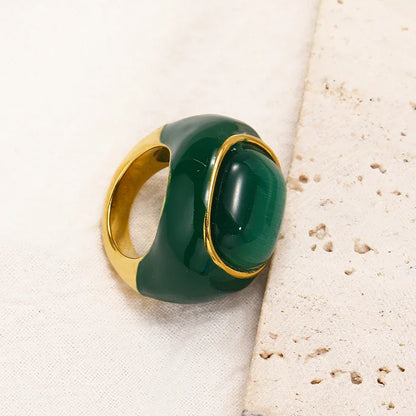 18K Gold Steel & Natural Stone Signet Ring