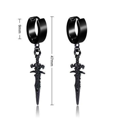 Gothic Dagger & Cross Hoop Earrings