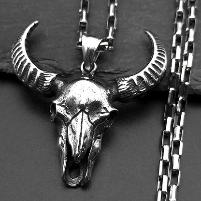 Gothic Bull Skull Pendant Necklace