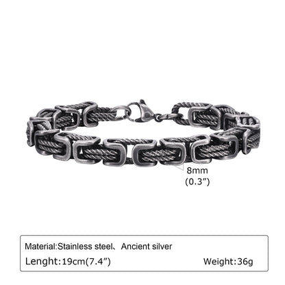 8mm Retro Grey Byzantine Chain Bracelet