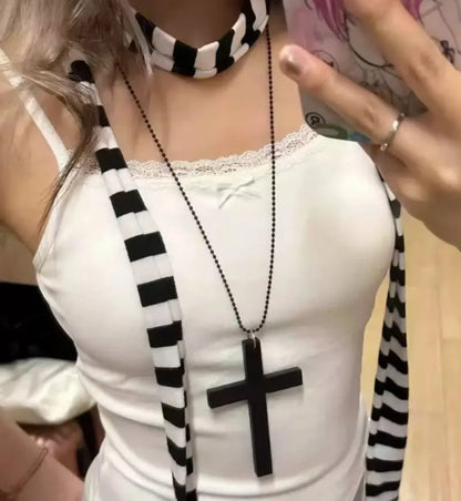 Gothic Wood Cross Choker Necklace
