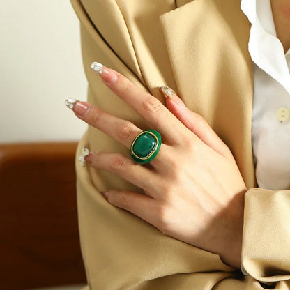 18K Gold Steel & Natural Stone Signet Ring