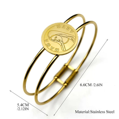 Virgin Mary Medallion Cuff Bangle
