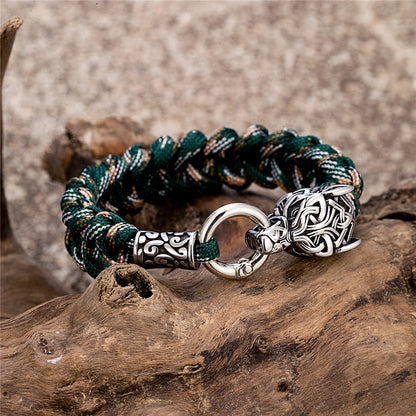 Viking Runic Wolf Head Bracelet