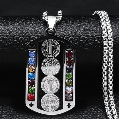 Crystal Saint Benedict Medal Necklace