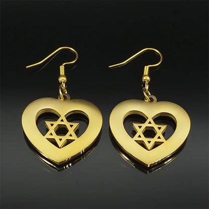 Star of David Heart Drop Earrings