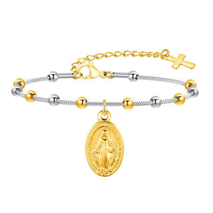 Bracelet à breloques religieuses Vierge Marie et Croix