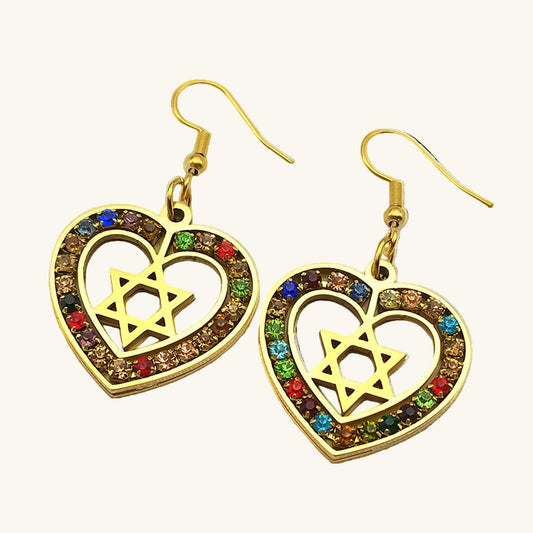 Star of David Heart Drop Earrings