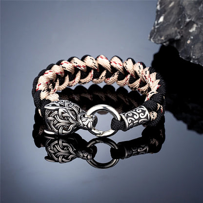 Viking Runic Wolf Head Bracelet