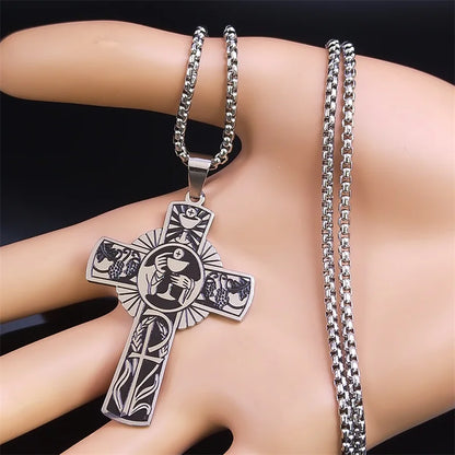 Stainless Steel Halo Cross Necklace