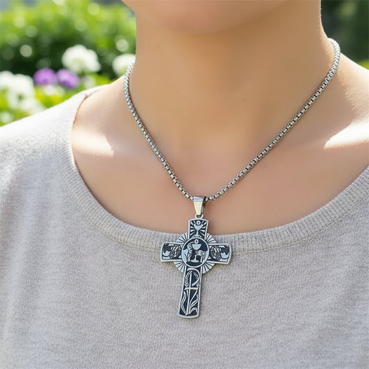 Edelstahl Halo Kreuz Halskette