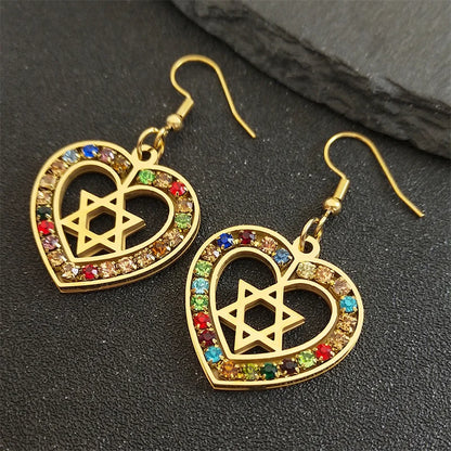 Star of David Heart Drop Earrings