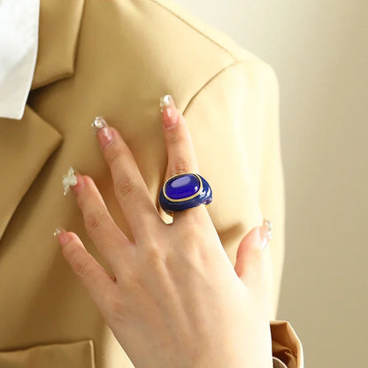 18K Gold Steel & Natural Stone Signet Ring