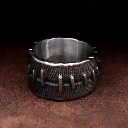 Gothic Suture Stitch Steel Ring