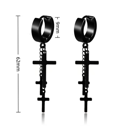 Gothic Dagger & Cross Hoop Earrings